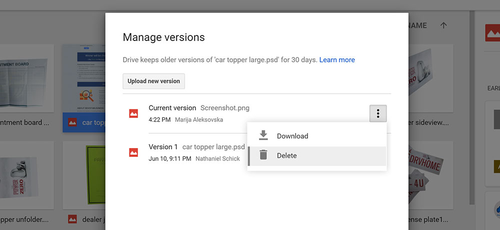 Manage Google Drive Versions